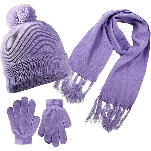 Girls 3 Item Swak Girls Winter Kid-Set: Hat, scarf & Glove (Lavender256) - Picture 1 of 5